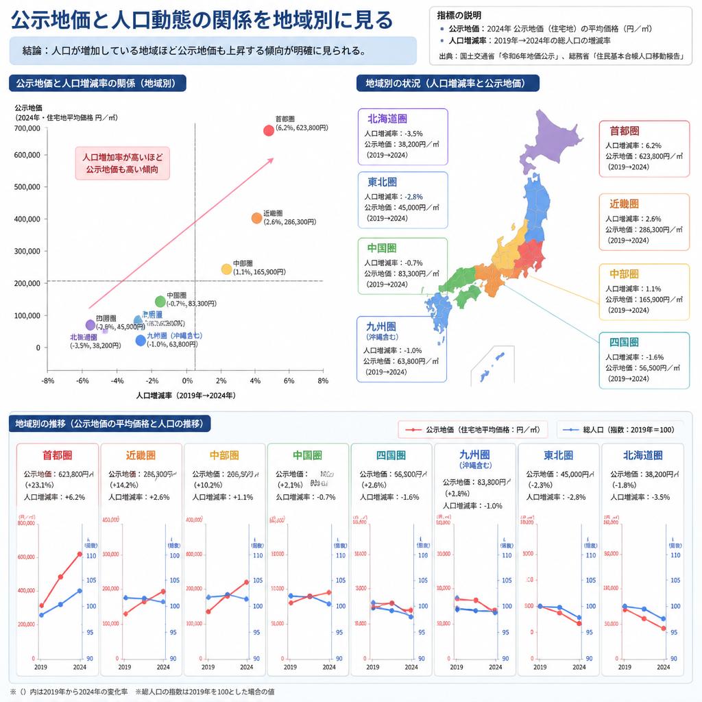 5. 地域ごとの公示地価と人口動態の相関